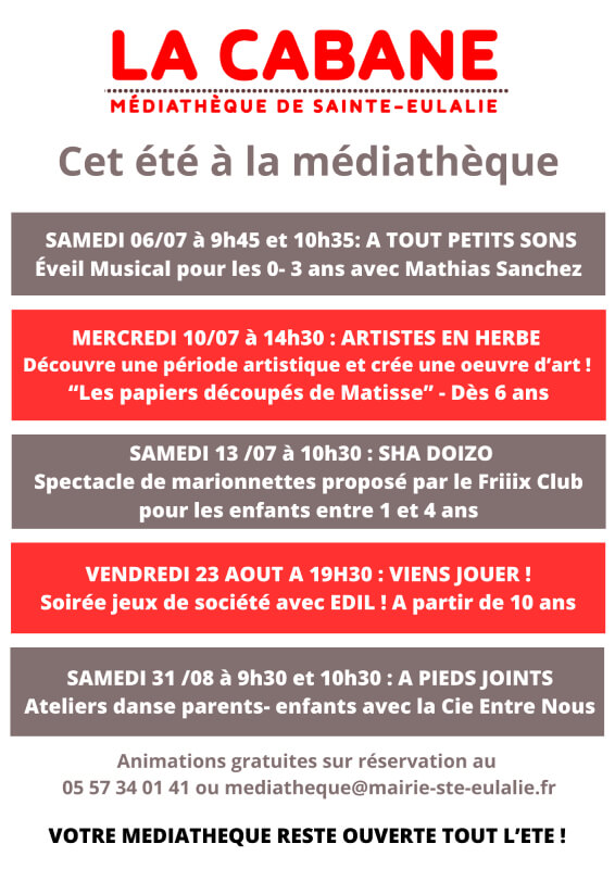 Médiathèque Sainte-Eulalie - Programme d'été