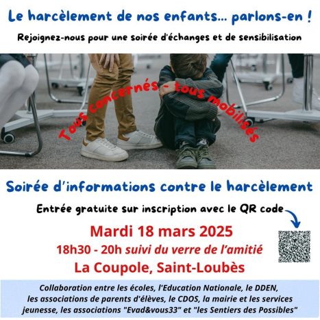Soirée d'informations et d'échanges autour du harcèlement à l'école