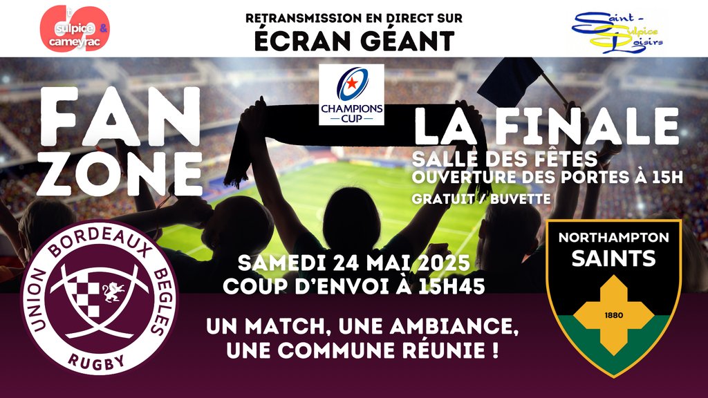 Finale de la Champions Cup – Retransmission sur écran géant !